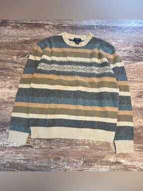 Dockers Men's Striped Crewneck Sweater Lambs Wool Beige Soft Cozy Grandpa, Large